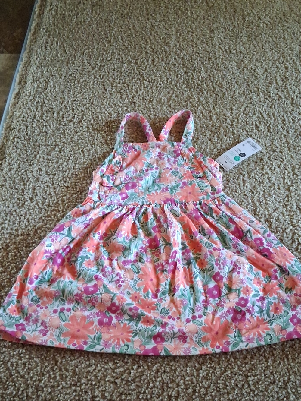 Carter's 2T Toddler Girl Pink Coral Floral Sundress Green Dress Summer